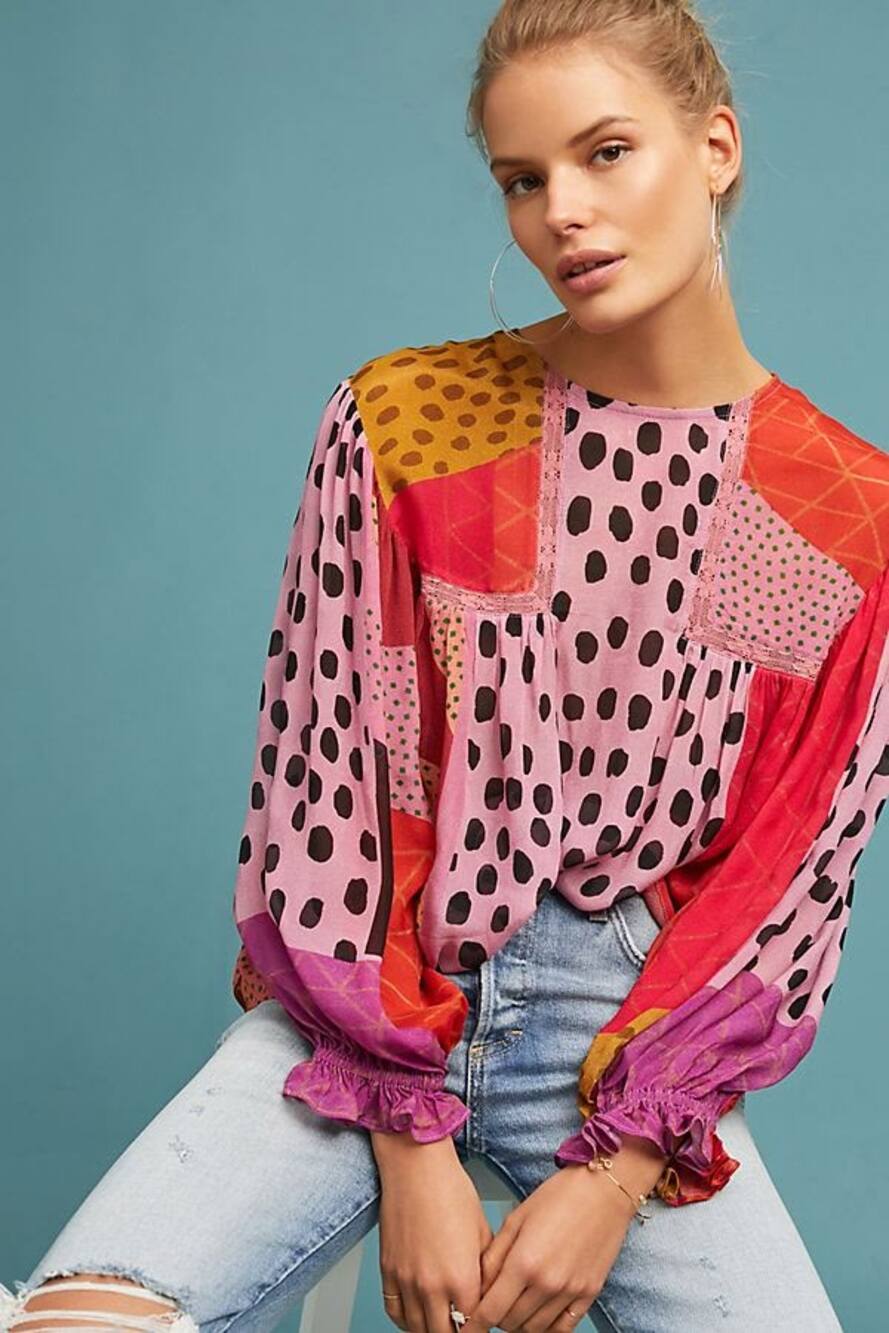 Bl^nk London x Anthropologie Miranda Peasant Blouse Size XS Polka Dot $128